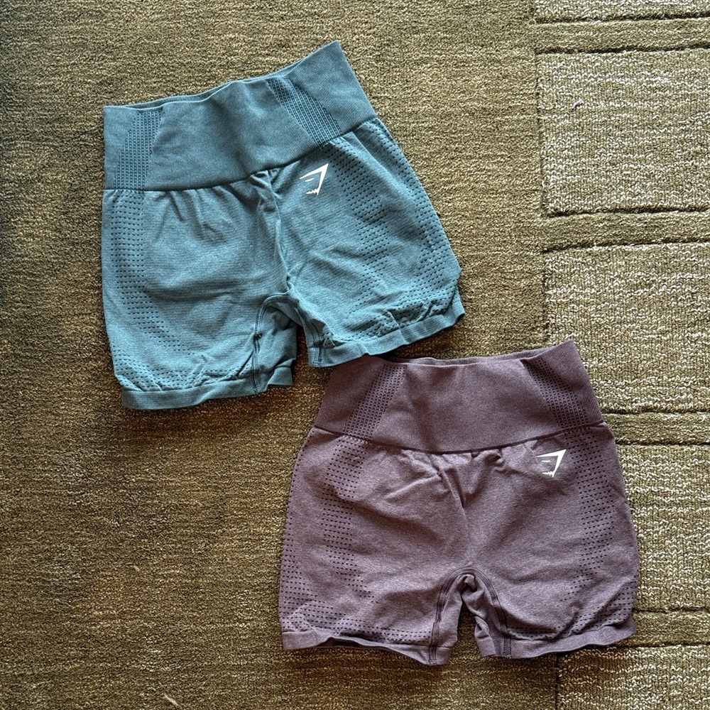 Gymshark Teal and Mauve Workout Shorts Duo